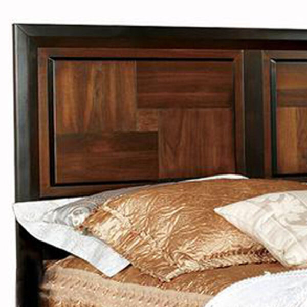 Transitional Style Queen Size Wooden Parquet Design Bed, Brown