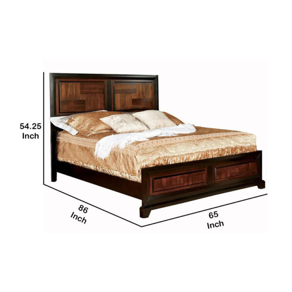Transitional Style Queen Size Wooden Parquet Design Bed, Brown