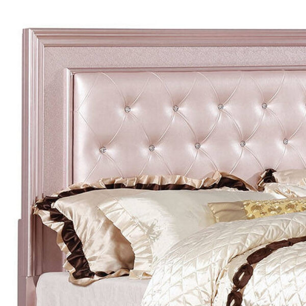 1502202669912df48bc90.jpeg Contemporary Queen Size Wooden Bed With Mirror Trim Details, Pink
