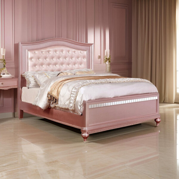 1502202669912e2d0f917.jpeg Full Size Wooden Bed With Mirror Trim Details and Camelback Headboard, Pink