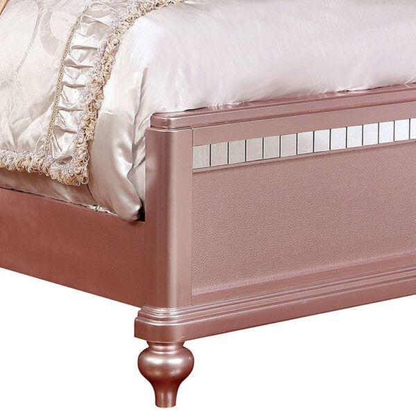 Twin Size Wooden Bed With Mirror Trim Details and Camelback Headboard, Pink