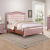 Twin Size Wooden Bed With Mirror Trim Details and Camelback Headboard, Pink
