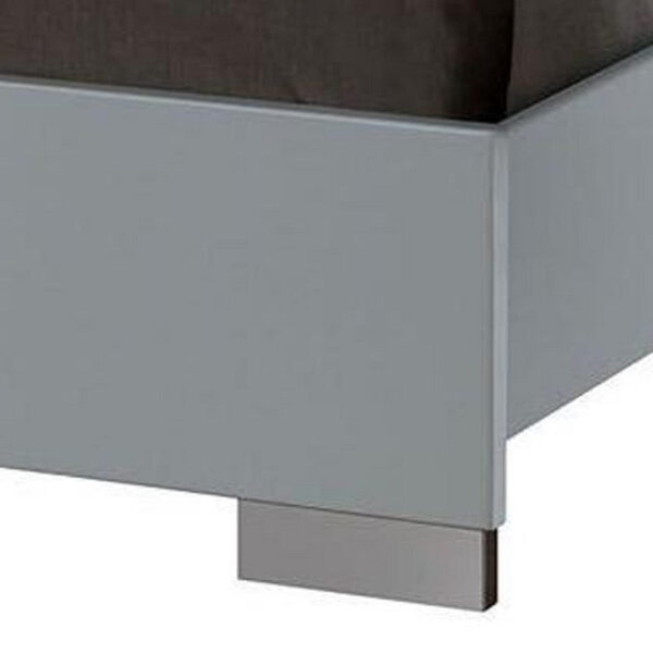 Wooden Eastern King Bed with Leatherette Headboard, White and Black