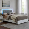 Wooden Eastern King Bed with Leatherette Headboard, White and Black
