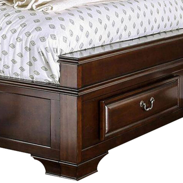 Transitional California King Wooden Bed with Multiple Bottom Drawers, Brown