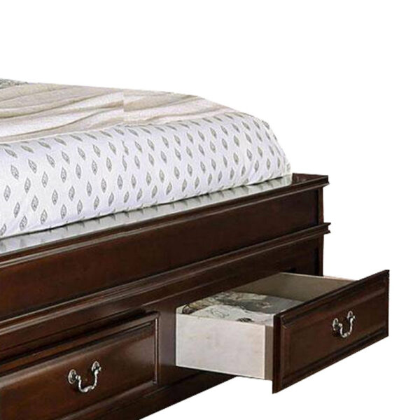 Transitional California King Wooden Bed with Multiple Bottom Drawers, Brown