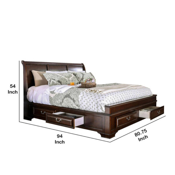 Transitional California King Wooden Bed with Multiple Bottom Drawers, Brown