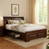 Transitional California King Wooden Bed with Multiple Bottom Drawers, Brown