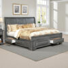 Transitional California King Wooden Bed with Multiple Bottom Drawers, Gray