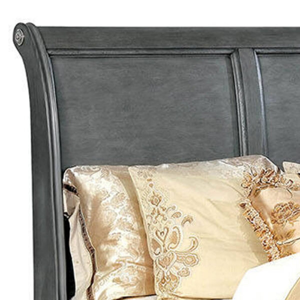 Transitional Eastern King Wooden Bed with Multiple Bottom Drawers, Gray