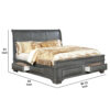 Transitional Eastern King Wooden Bed with Multiple Bottom Drawers, Gray
