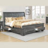 Transitional Eastern King Wooden Bed with Multiple Bottom Drawers, Gray