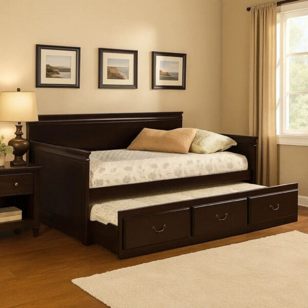 Traditional Style Wooden Daybed with Trundle, Brown