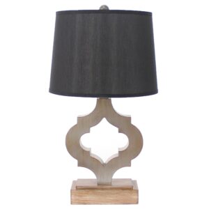 Wooden Table Lamp Set of 2 with Quatrefoil Design Base, Black and Antique White