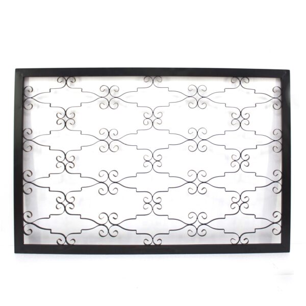 Rectangular Metal Frame Wall Decor with Curved Design Accents, Black