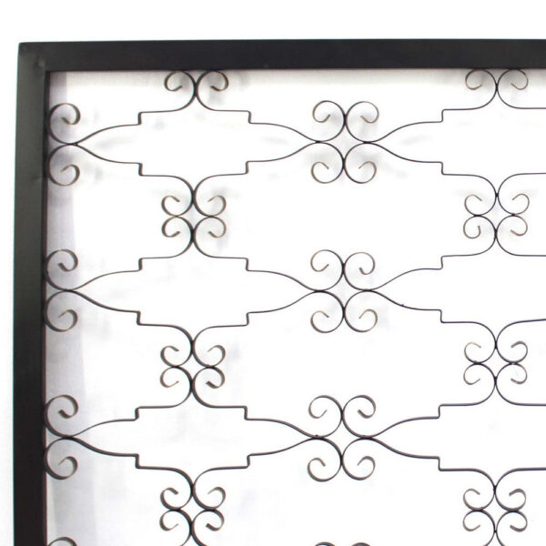 Rectangular Metal Frame Wall Decor with Curved Design Accents, Black