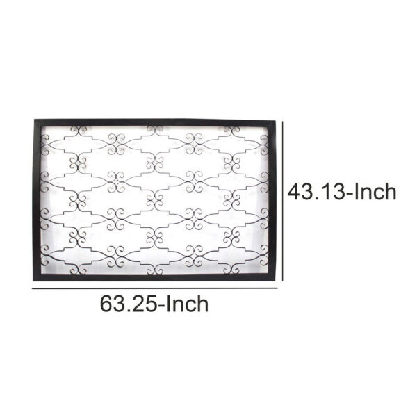 Rectangular Metal Frame Wall Decor with Curved Design Accents, Black