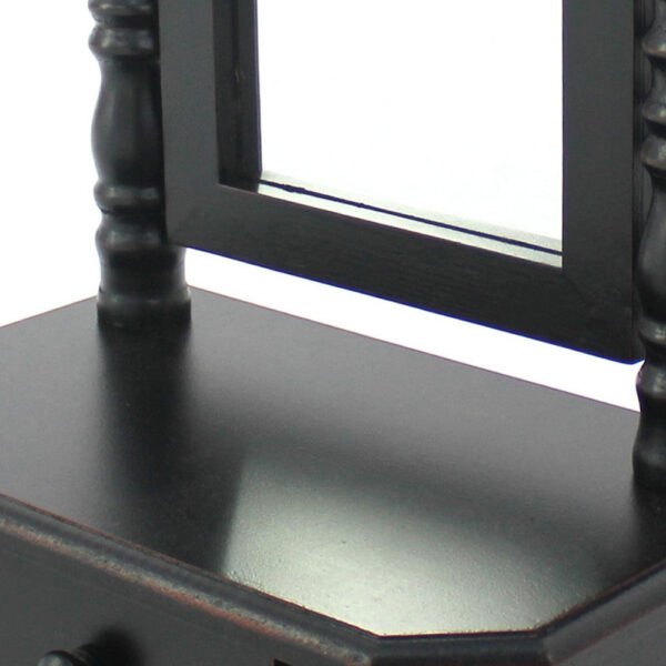 Traditional Wooden Table Mirror with 1 Drawer, Black and Silver, Set of 2