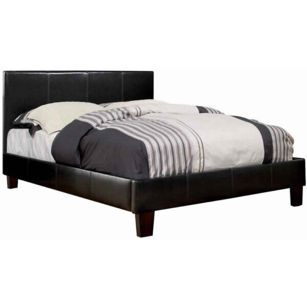 Platform Style Leatherette California King Bed with Tapered Feet , Brown