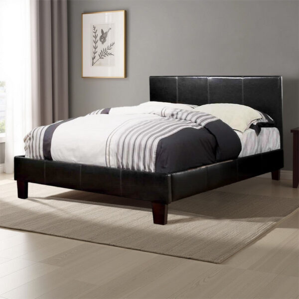 Platform Style Leatherette California King Bed with Tapered Feet , Brown