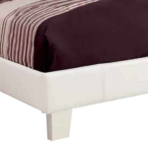 Leatherette Platform Style Queen Size Bed with Tapered Block Feet, White