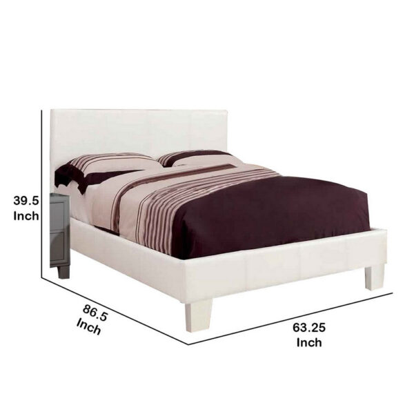 Leatherette Platform Style Queen Size Bed with Tapered Block Feet, White