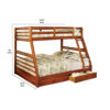 Transitional Style Twin Over Full Bunk Bed with Drawers, Oak Brown