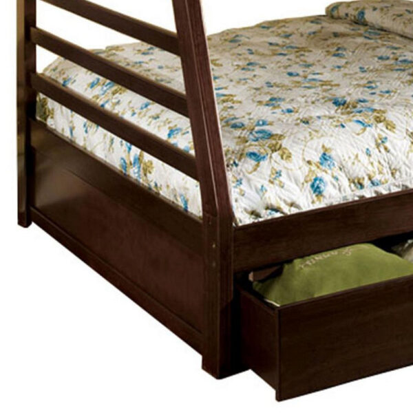 Transitional Style Twin Over Full Bunk Bed with Drawers, Walnut Brown