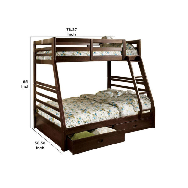 Transitional Style Twin Over Full Bunk Bed with Drawers, Walnut Brown