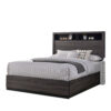 Transitional Wooden Queen Size Platform Bed with Bookcase Headboard, Gray