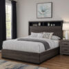 Transitional Wooden Queen Size Platform Bed with Bookcase Headboard, Gray