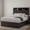 Transitional Wooden Queen Size Platform Bed with Bookcase Headboard, Gray