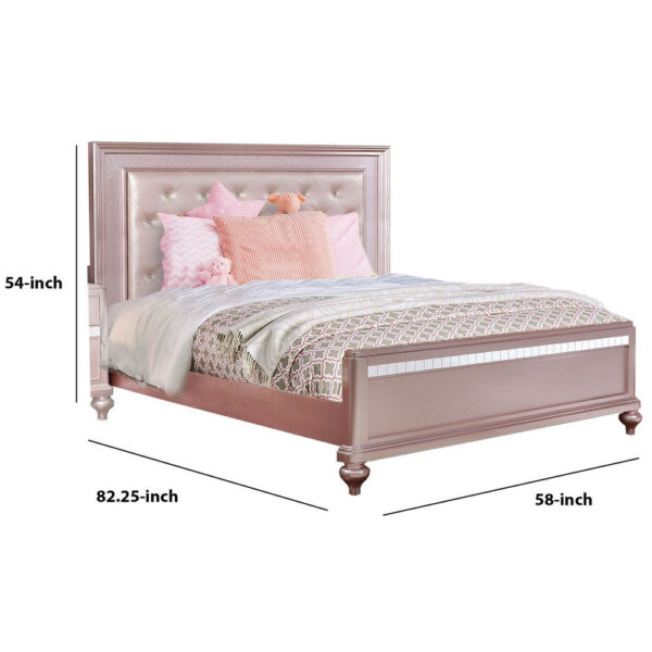 1502202669913101c3151.jpeg Button Tufted Full Size Bed with Leatherette Headboard, Rose Gold