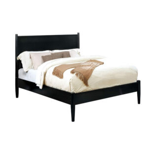 Wooden Eastern King Size Bed with Panel Headboard, Black