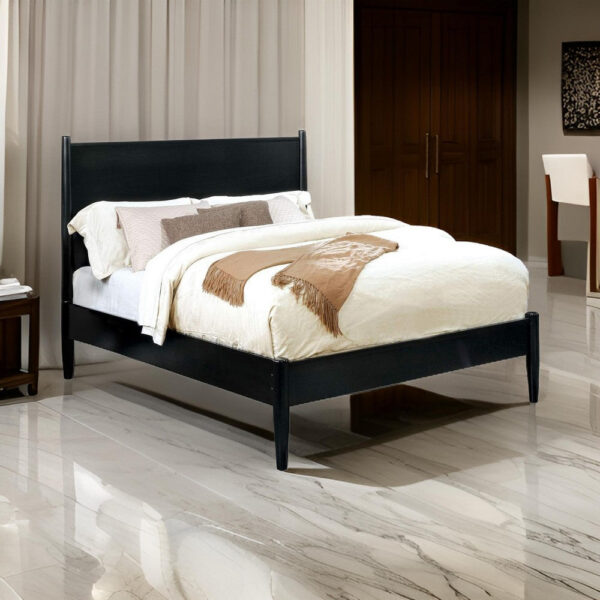 Wooden Eastern King Size Bed with Panel Headboard, Black