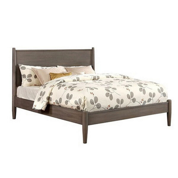 Wooden Eastern King Size Bed with Panel Headboard, Gray