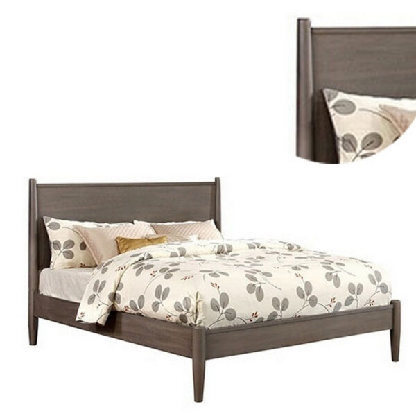 Wooden Eastern King Size Bed with Panel Headboard, Gray