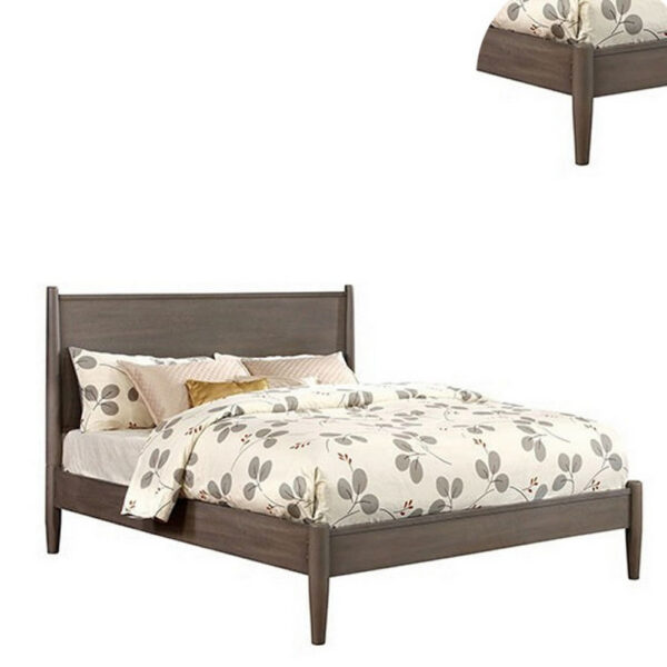 Wooden Eastern King Size Bed with Panel Headboard, Gray