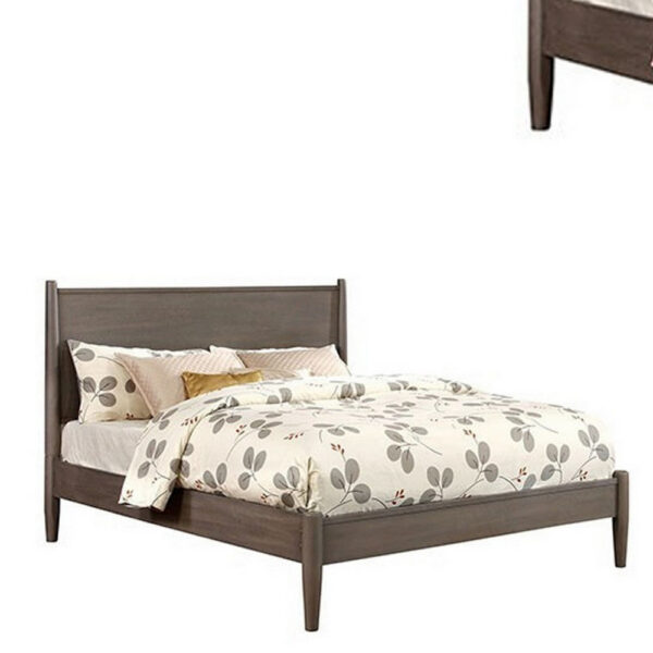 Wooden Eastern King Size Bed with Panel Headboard, Gray