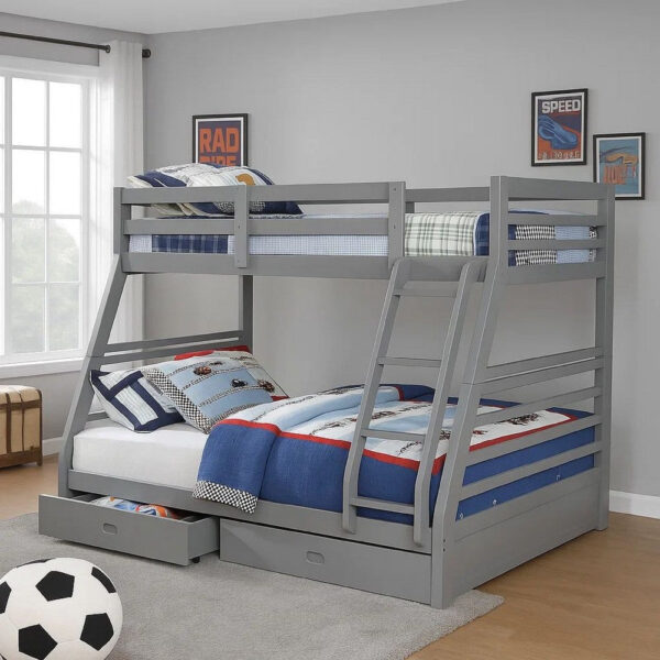 15022026699131821052f.jpeg Transitional Twin Over Full Bed with Attached Ladder and Drawers, Dark Gray