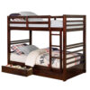 Transitional Twin Over Twin Bed with Attached Ladder and Drawers, Brown