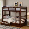 Transitional Twin Over Twin Bed with Attached Ladder and Drawers, Brown