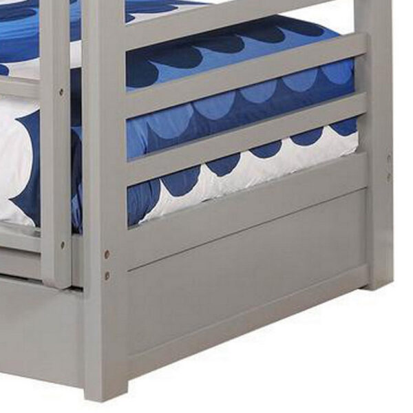 Transitional Twin Over Twin Bed with Attached Ladder and Drawers, Gray
