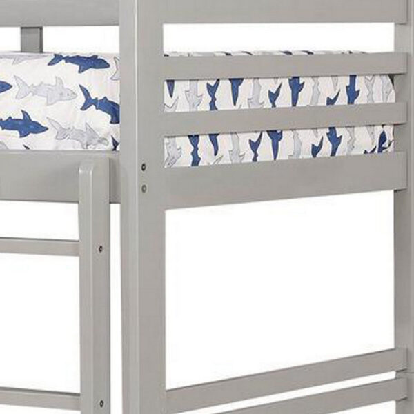 Transitional Twin Over Twin Bed with Attached Ladder and Drawers, Gray