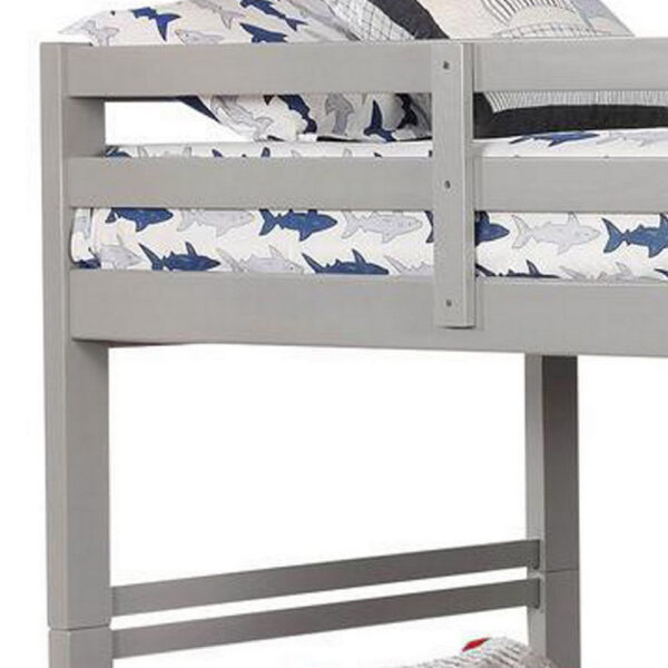 Transitional Twin Over Twin Bed with Attached Ladder and Drawers, Gray