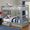 Transitional Twin Over Twin Bed with Attached Ladder and Drawers, Gray