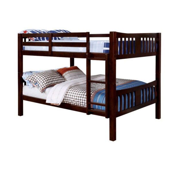 Slatted Full Over Full Bunk Bed with Attached Ladder, Walnut Brown