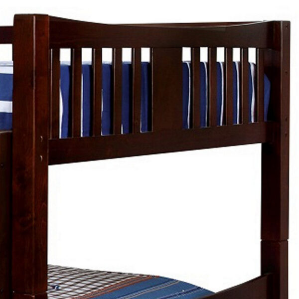 Slatted Full Over Full Bunk Bed with Attached Ladder, Walnut Brown