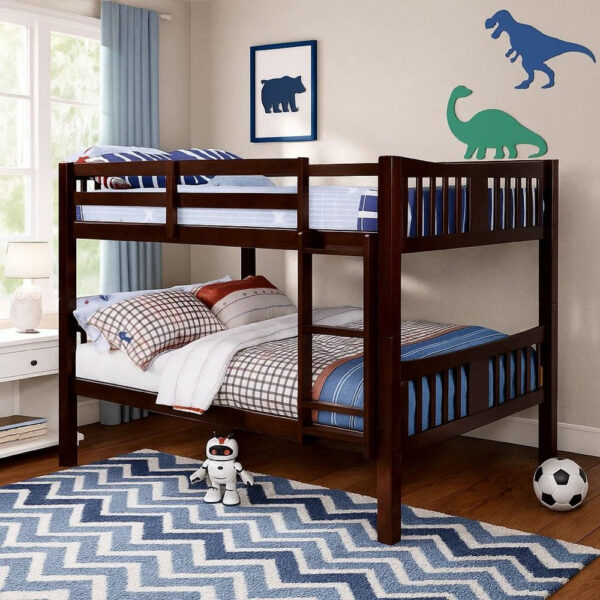 Slatted Full Over Full Bunk Bed with Attached Ladder, Walnut Brown