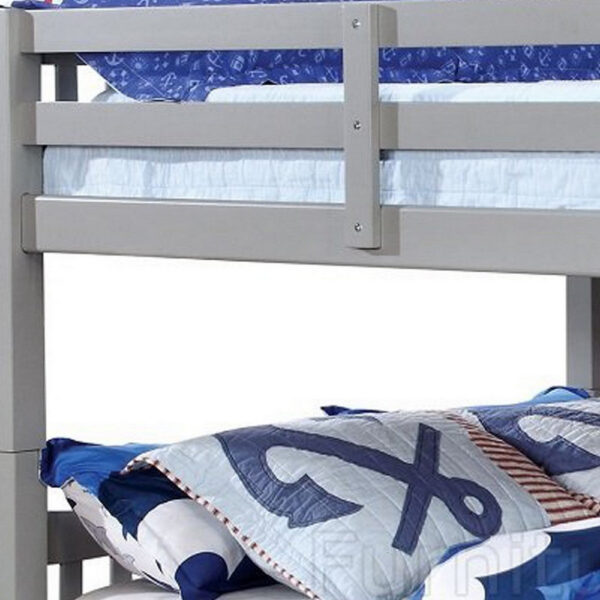 Slatted Full Over Full Bunk Bed with Attached Ladder, Gray